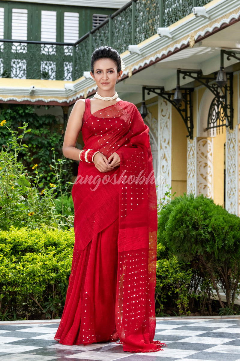 Red Matka Silk Handloom Saree