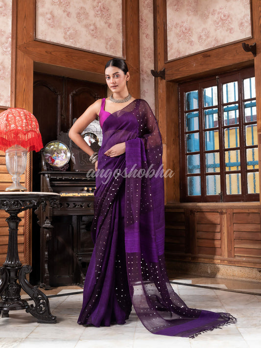 Purple Matka Silk Handloom Saree