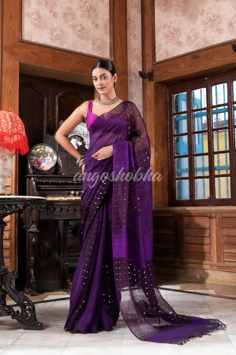 Purple Matka Silk Handloom Saree