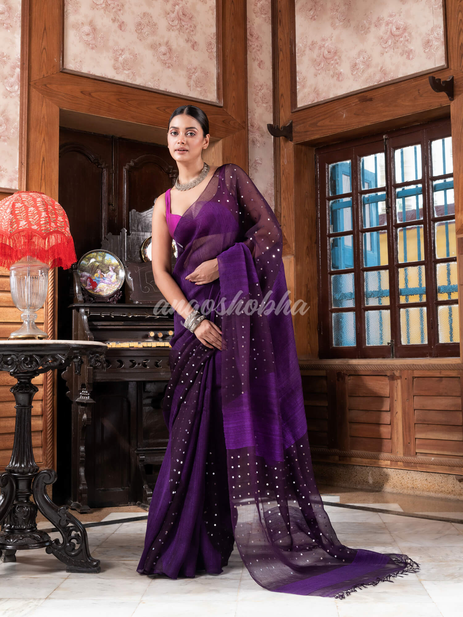 Purple Matka Silk Handloom Saree