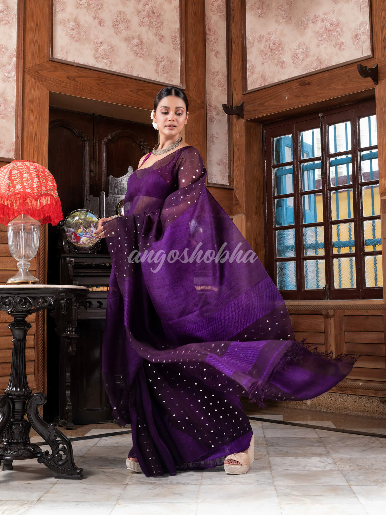 Purple Matka Silk Handloom Saree