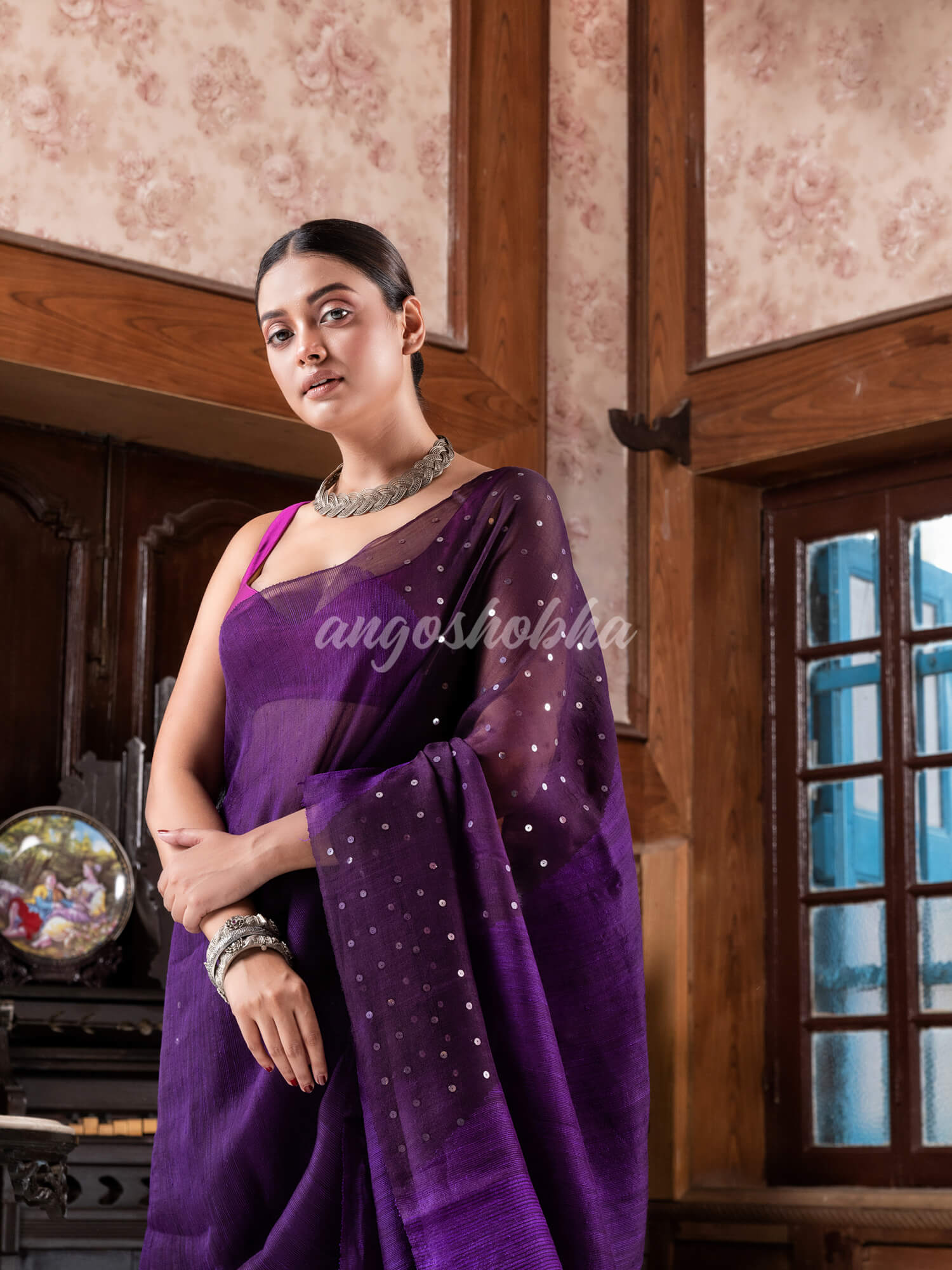 Purple Matka Silk Handloom Saree