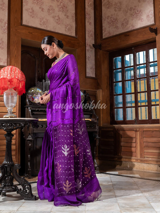 Purple Matka Silk Handloom Saree