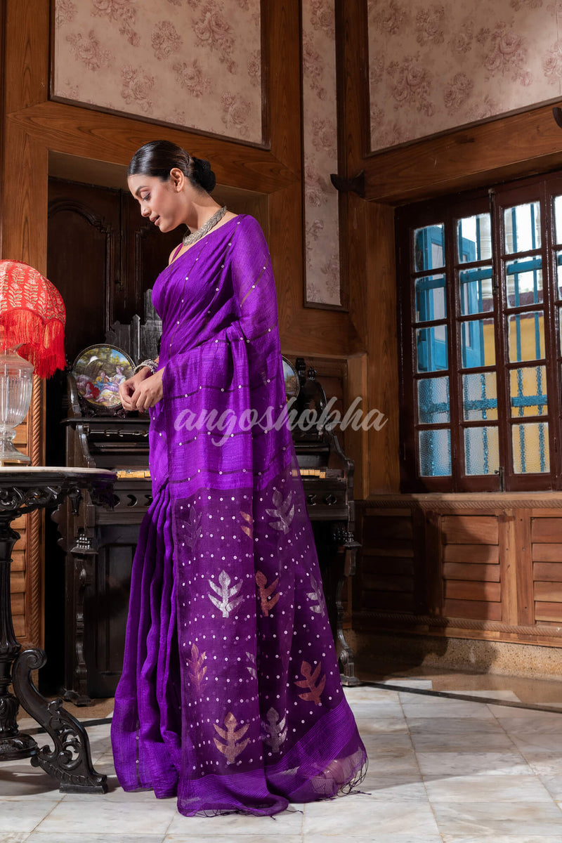 Purple Matka Silk Handloom Saree