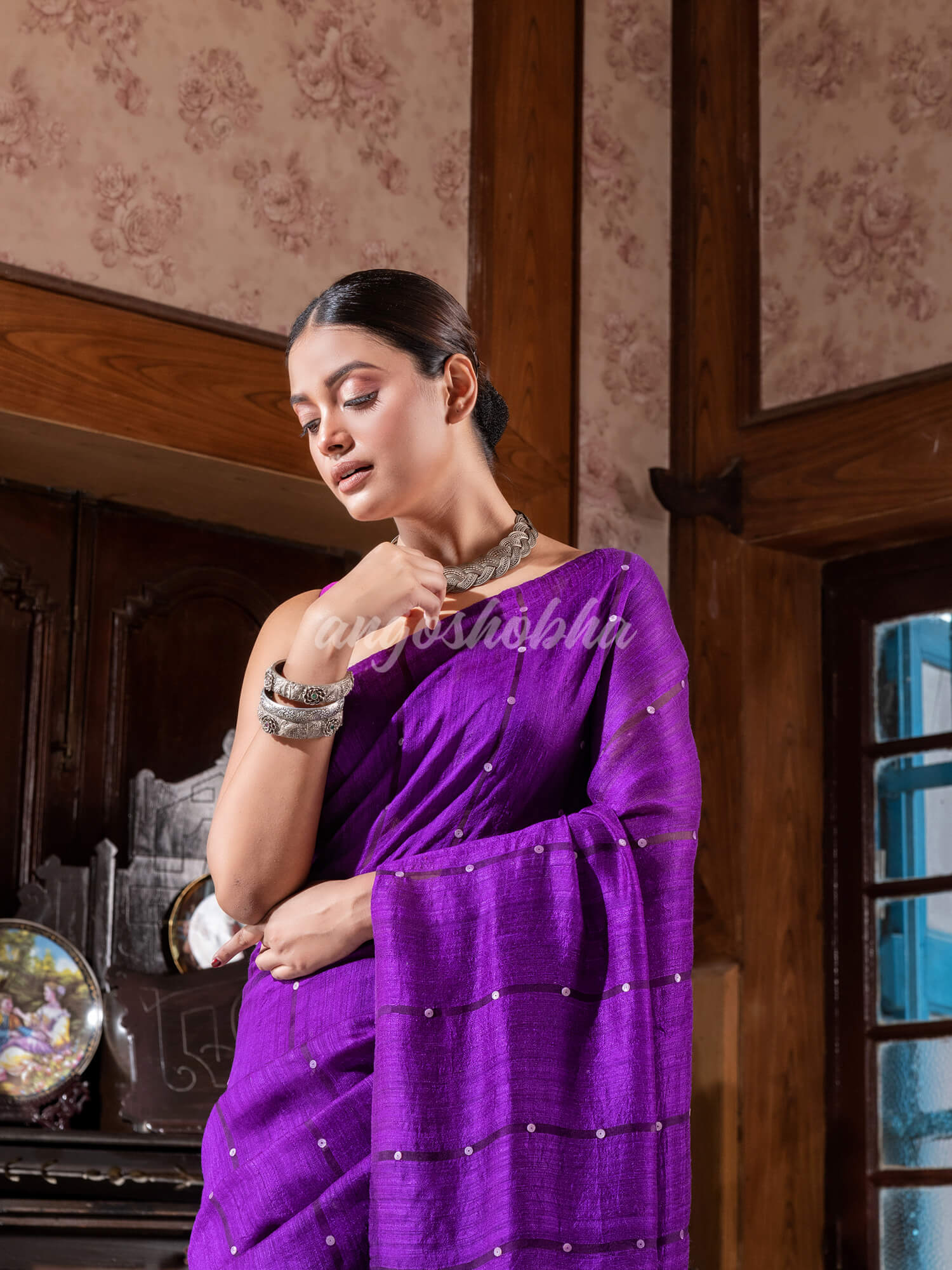 Purple Matka Silk Handloom Saree