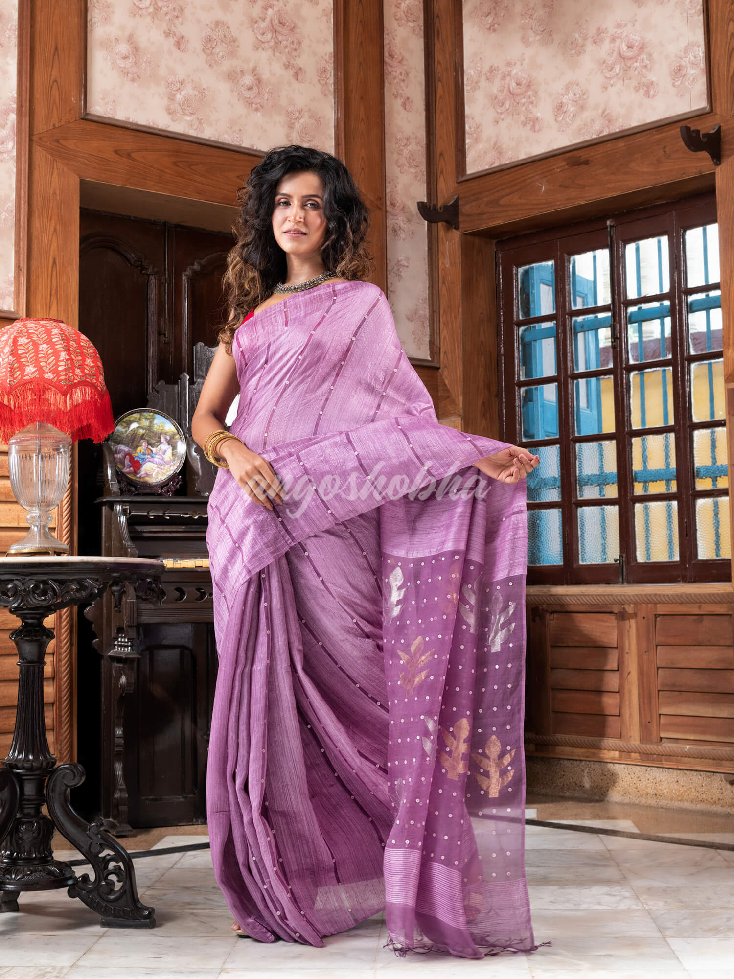 Light Purple Matka Silk Handloom Saree