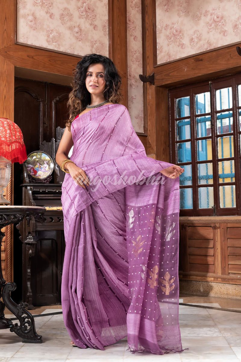 Light Purple Matka Silk Handloom Saree