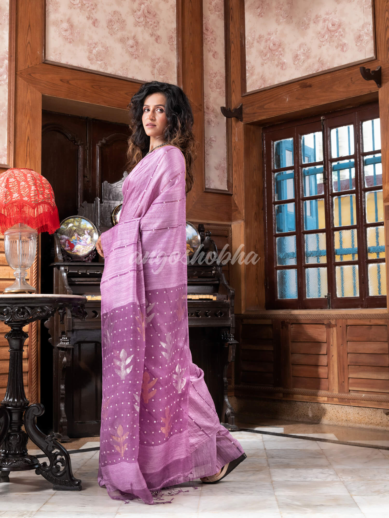 Light Purple Matka Silk Handloom Saree