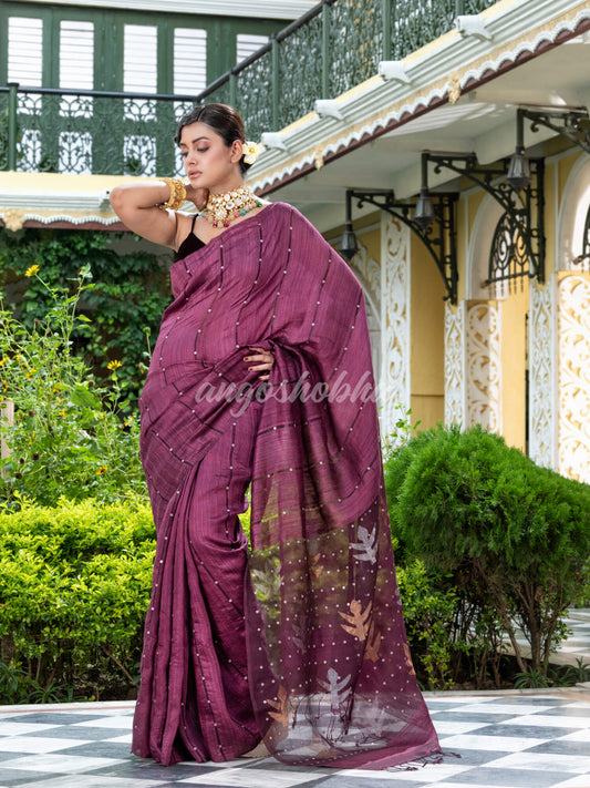 Purple Matka Silk Handloom Saree