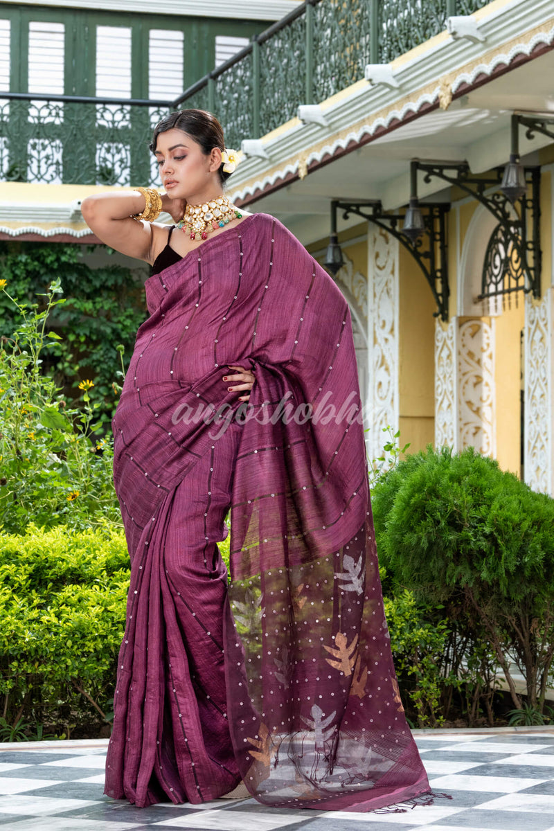 Purple Matka Silk Handloom Saree