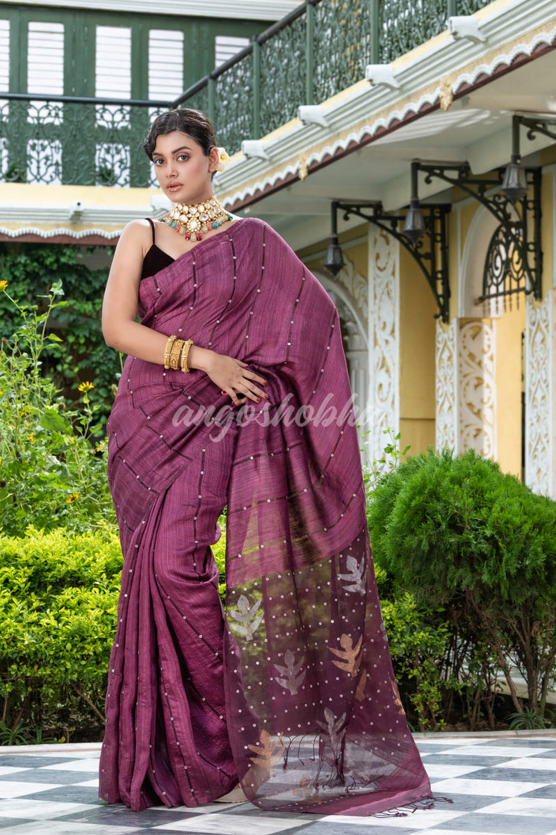 Purple Matka Silk Handloom Saree