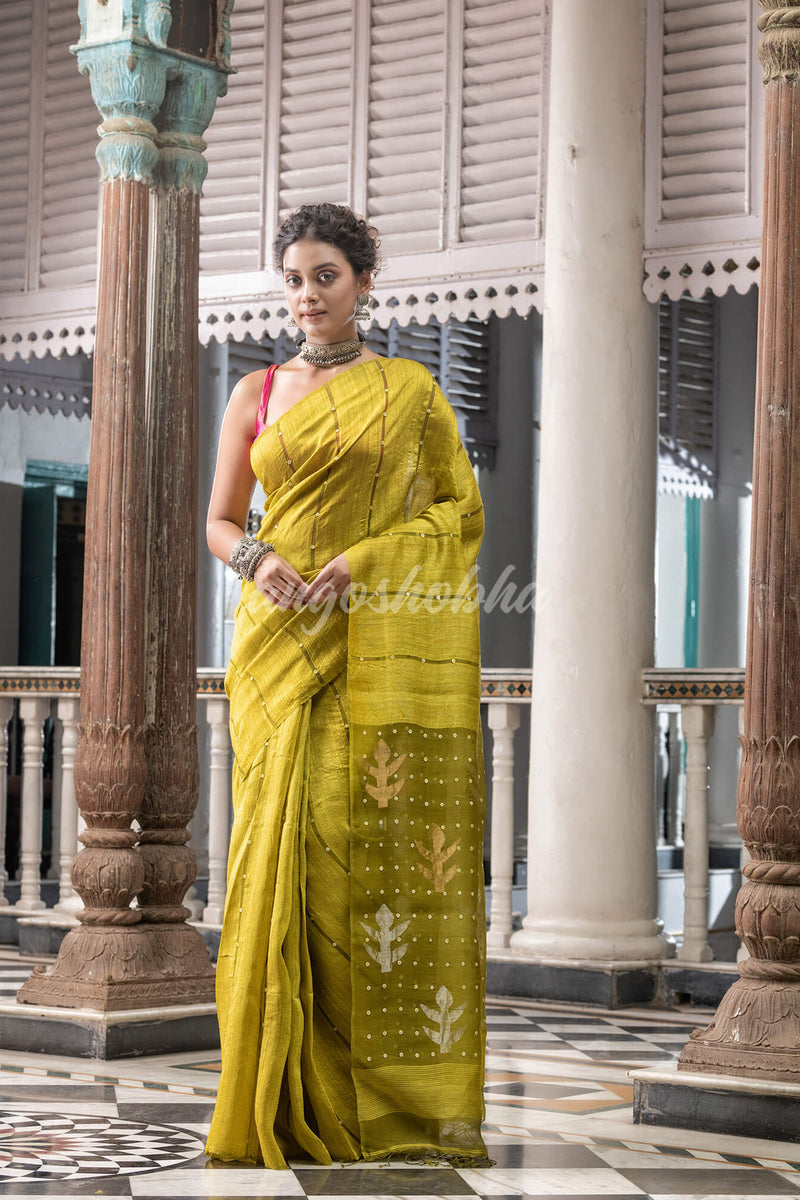 Lemon Matka Silk Handloom Saree