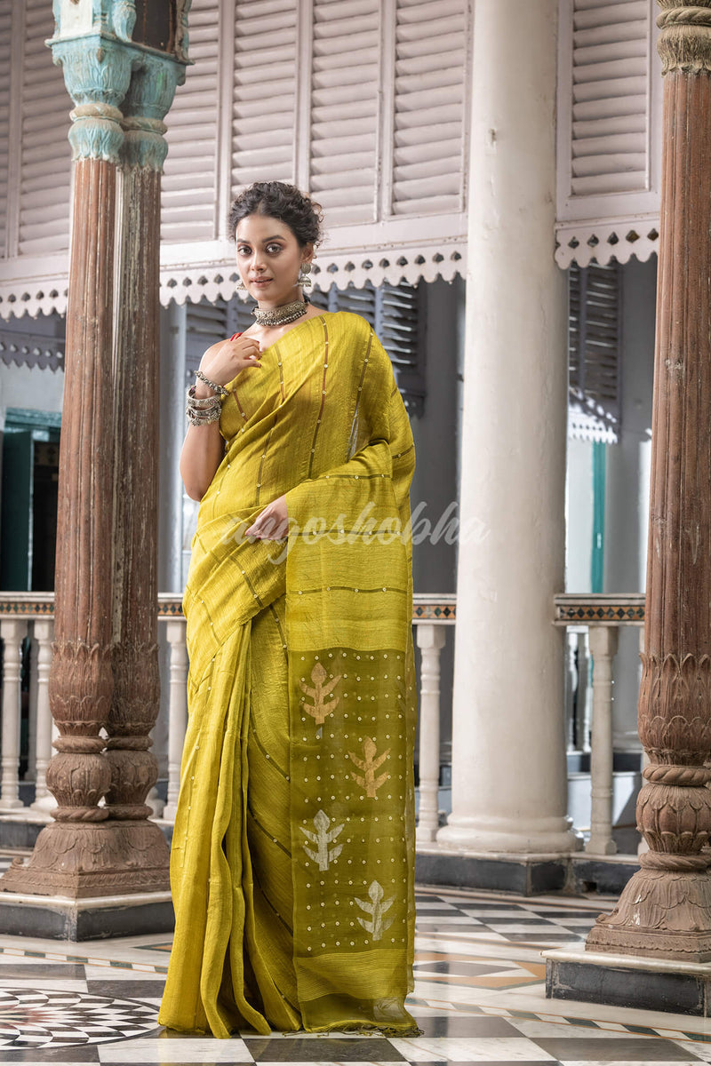 Lemon Matka Silk Handloom Saree