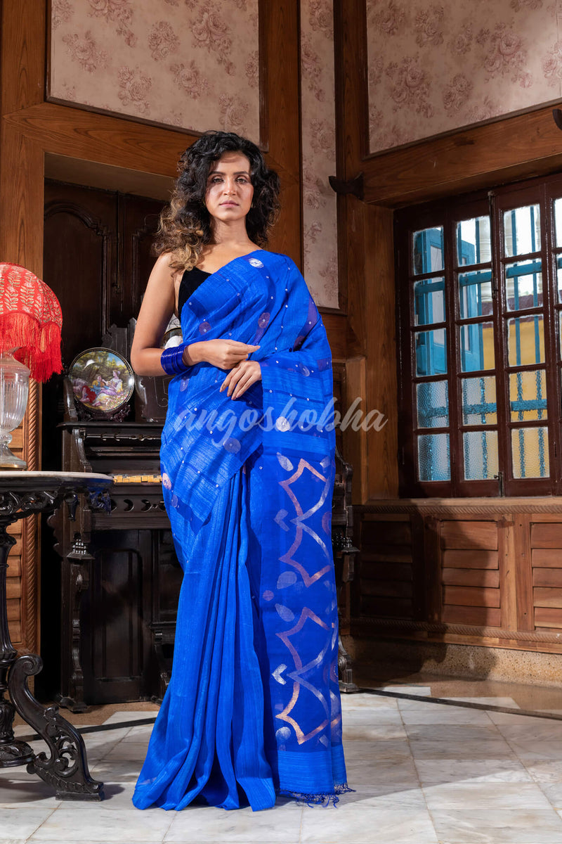 Blue Matka Silk Handloom Saree