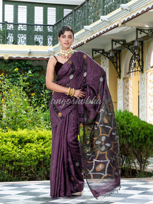 Chocolate Matka Silk Handloom Saree