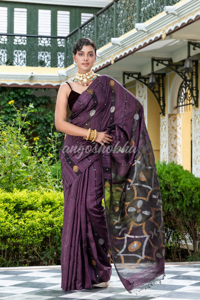 Chocolate Matka Silk Handloom Saree