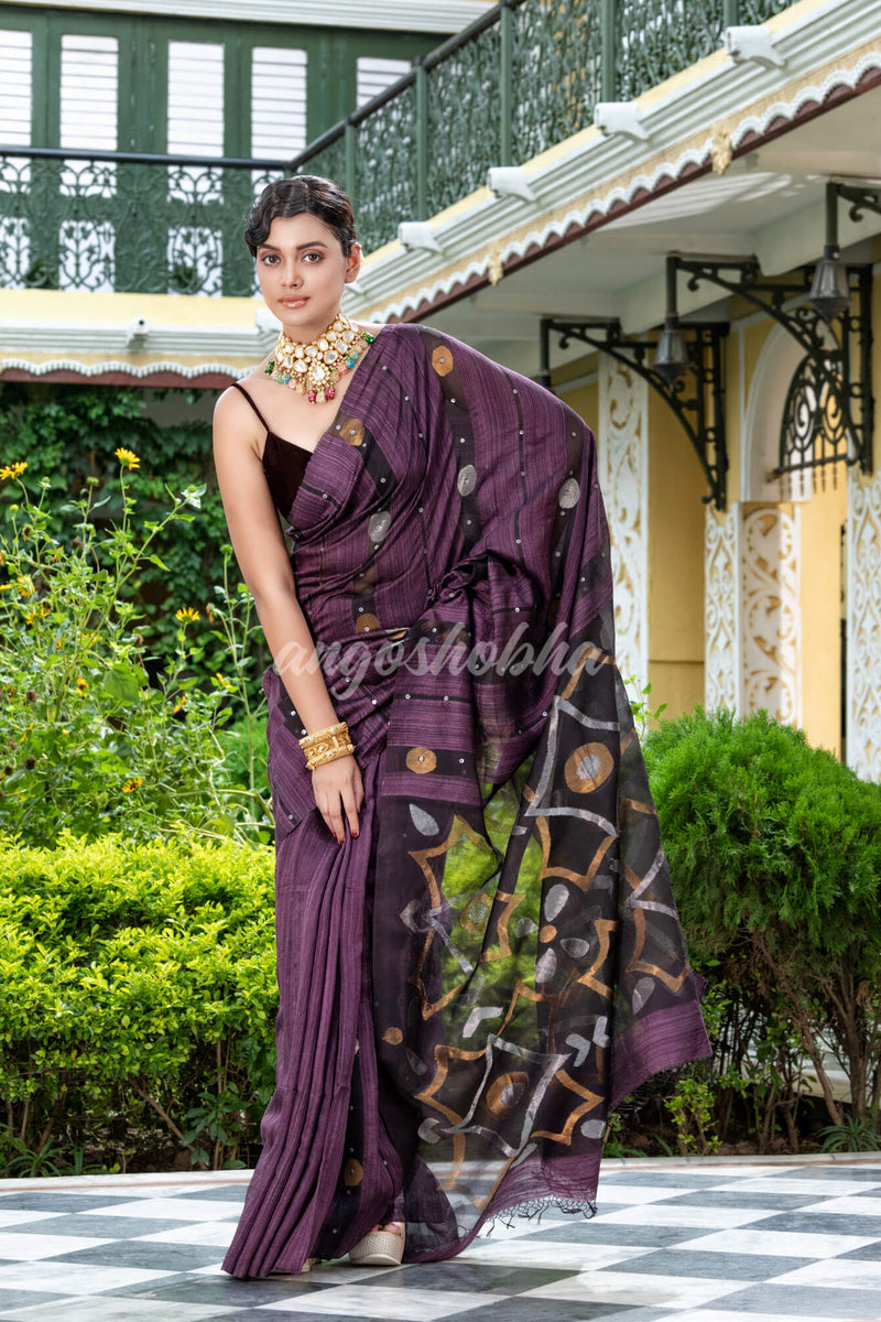 Chocolate Matka Silk Handloom Saree