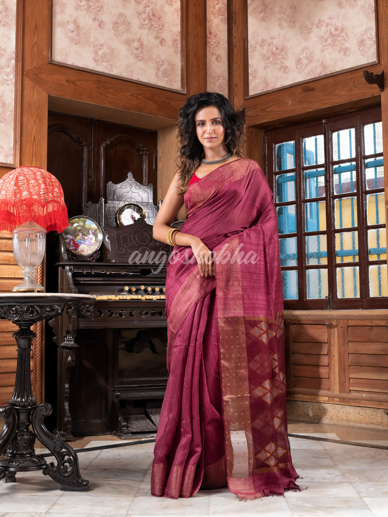Wine Matka Silk Handloom Saree