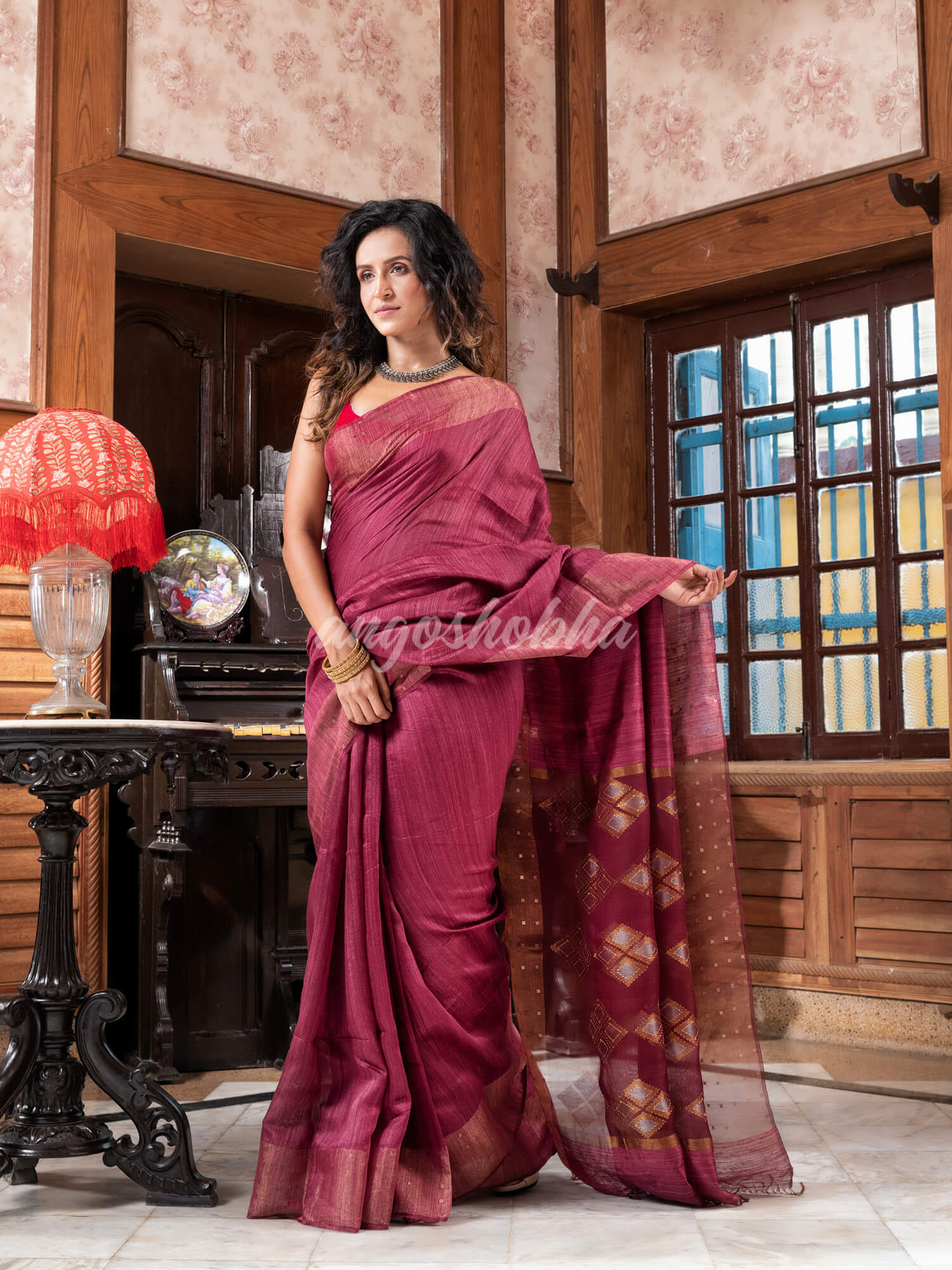 Wine Matka Silk Handloom Saree