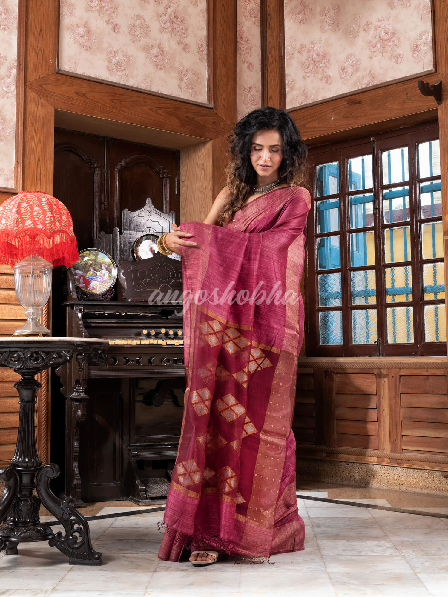 Wine Matka Silk Handloom Saree