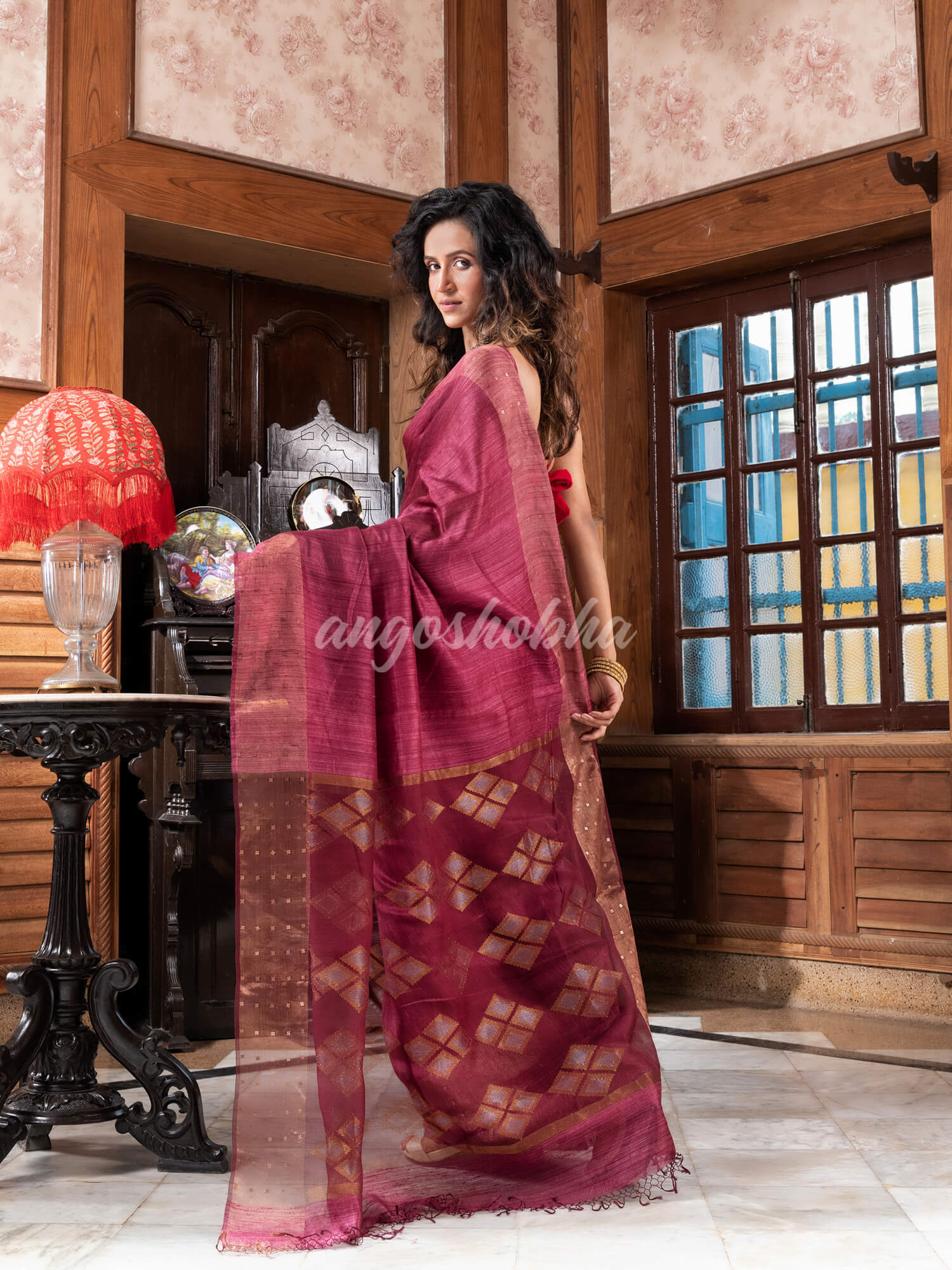 Wine Matka Silk Handloom Saree