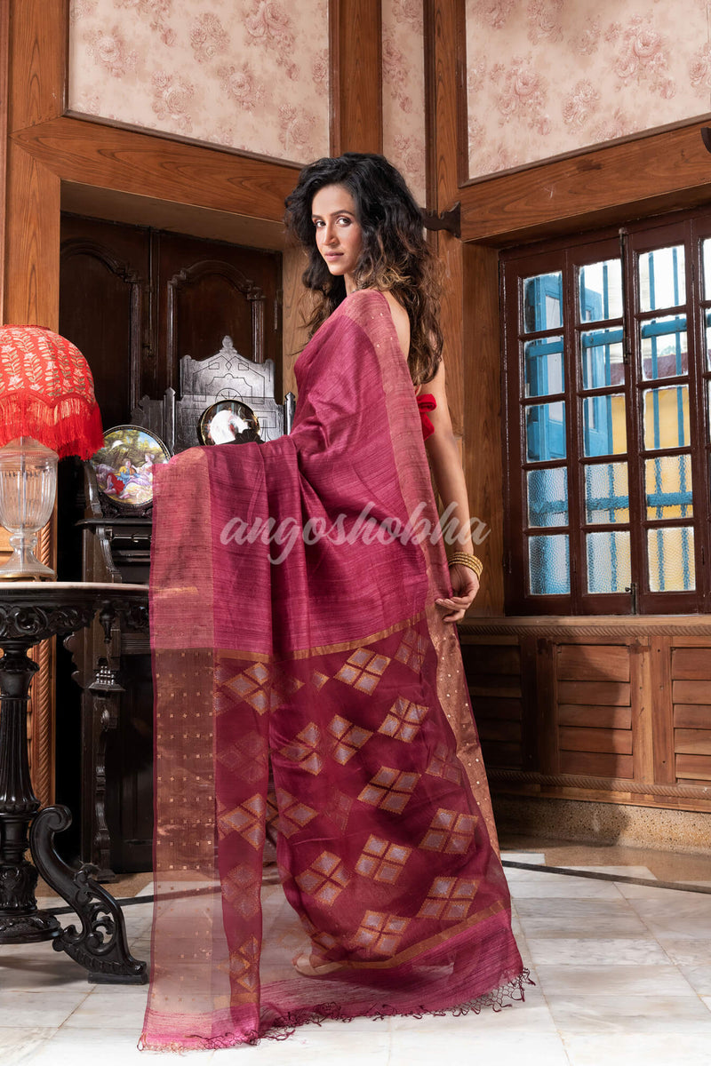 Wine Matka Silk Handloom Saree