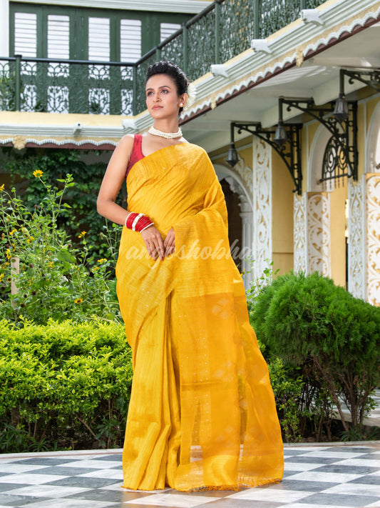 Yellow Matka Silk Handloom Saree