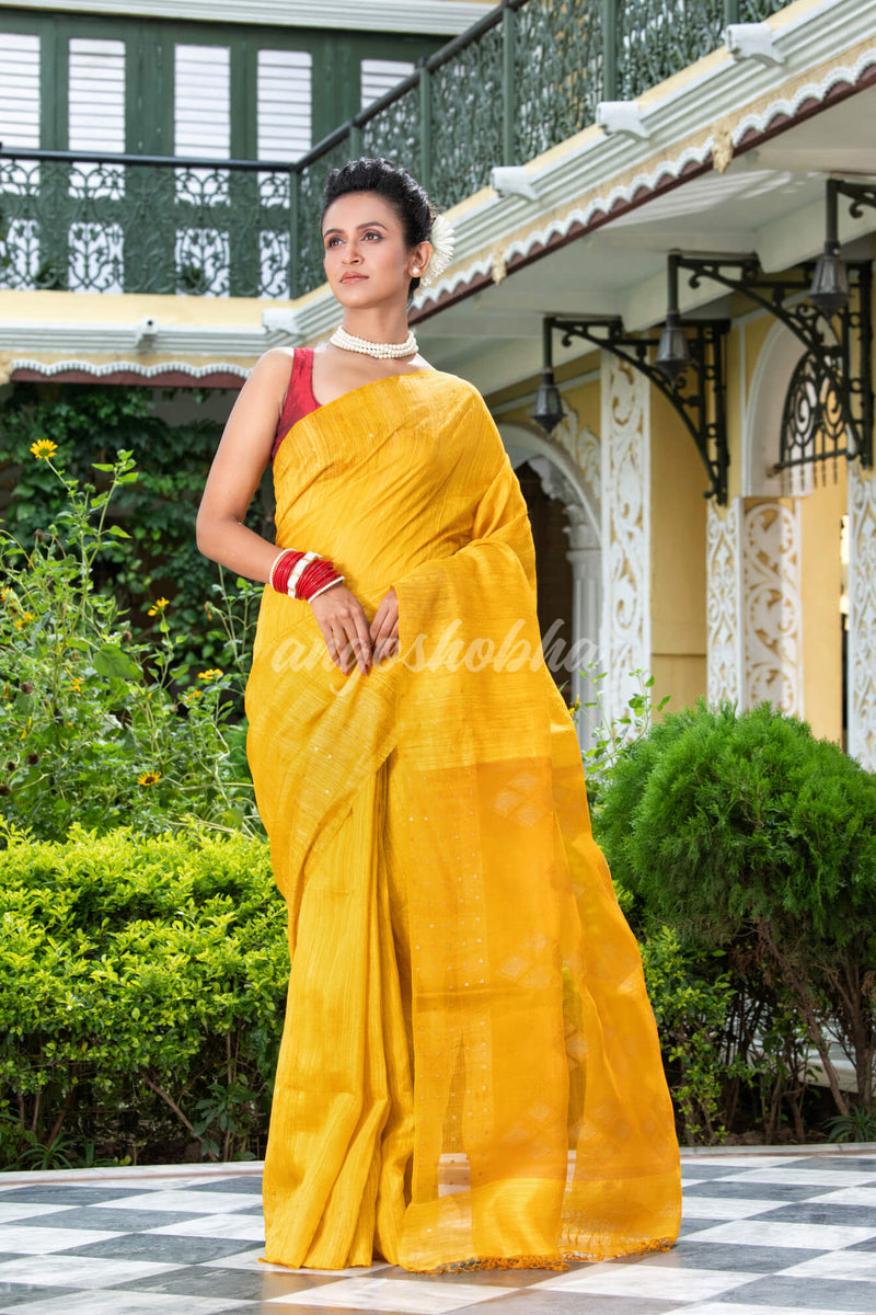 Yellow Matka Silk Handloom Saree