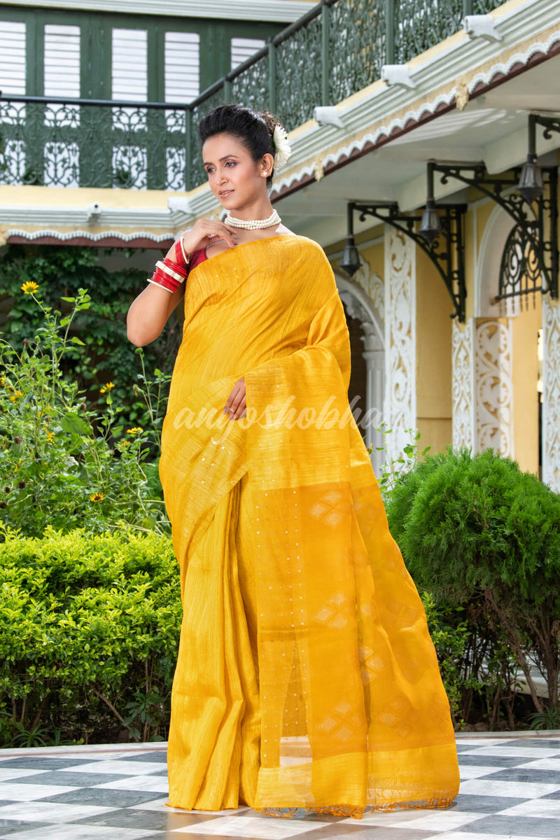 Yellow Matka Silk Handloom Saree