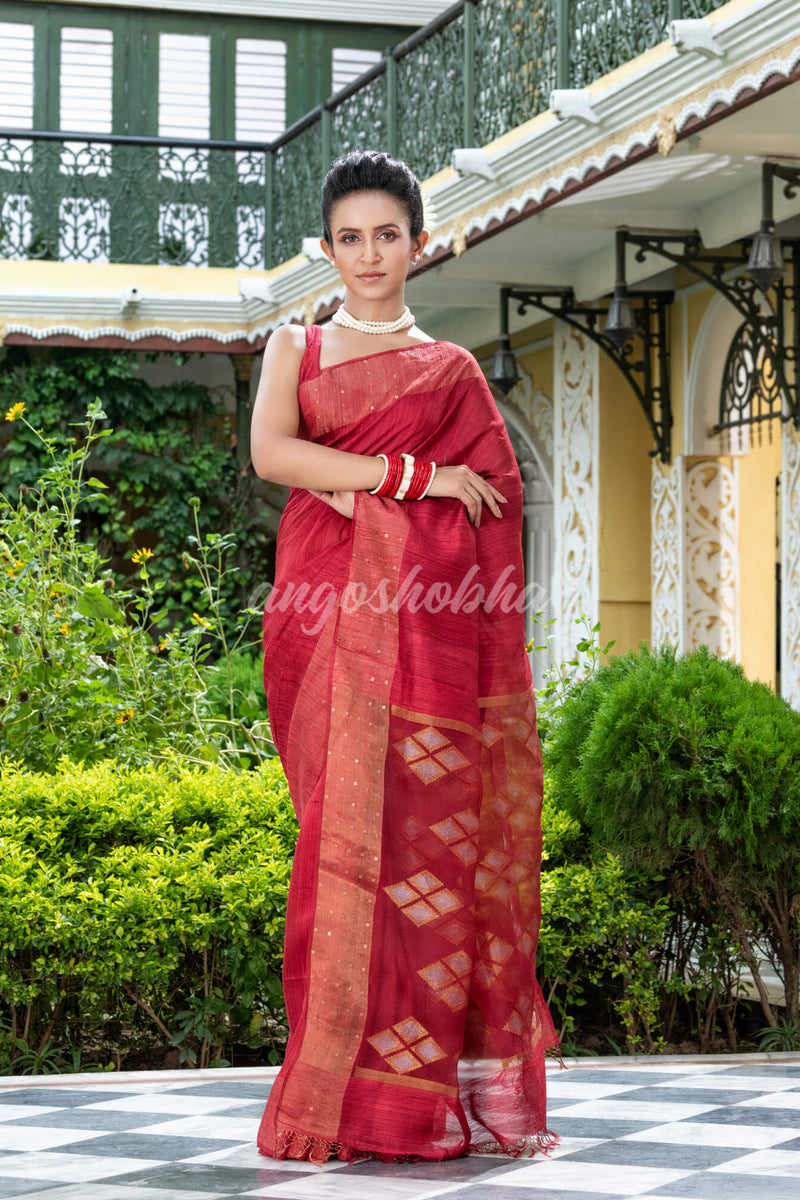 Maroon Matka Silk Handloom Saree