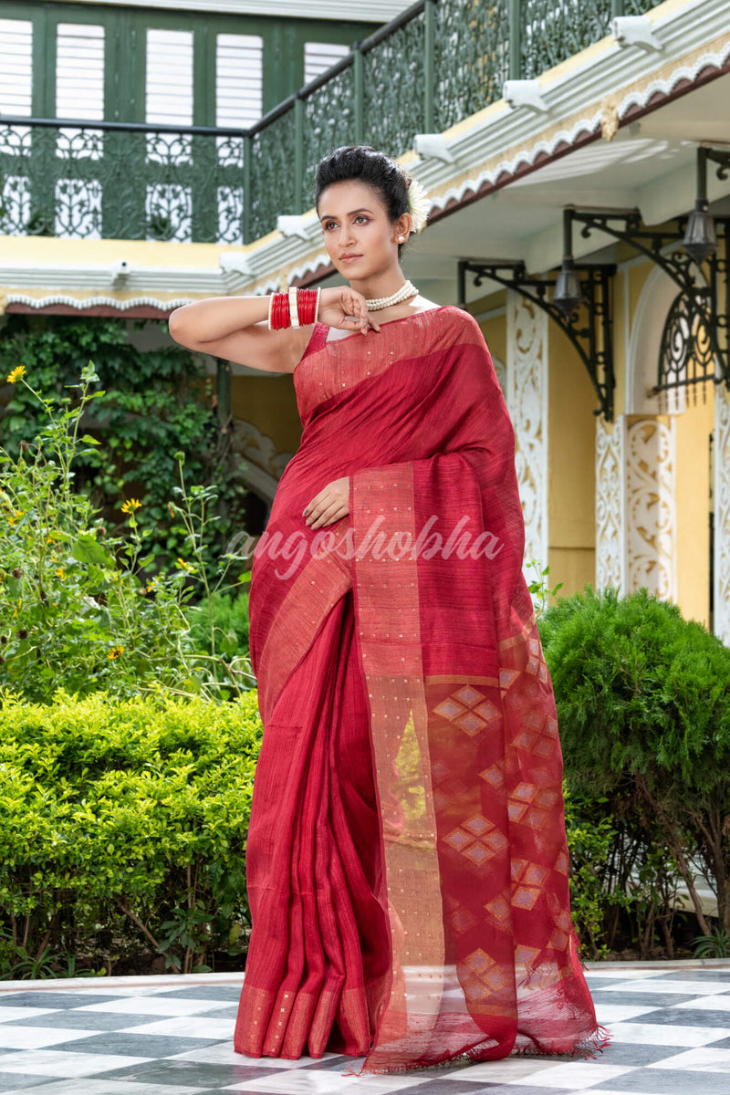 Maroon Matka Silk Handloom Saree
