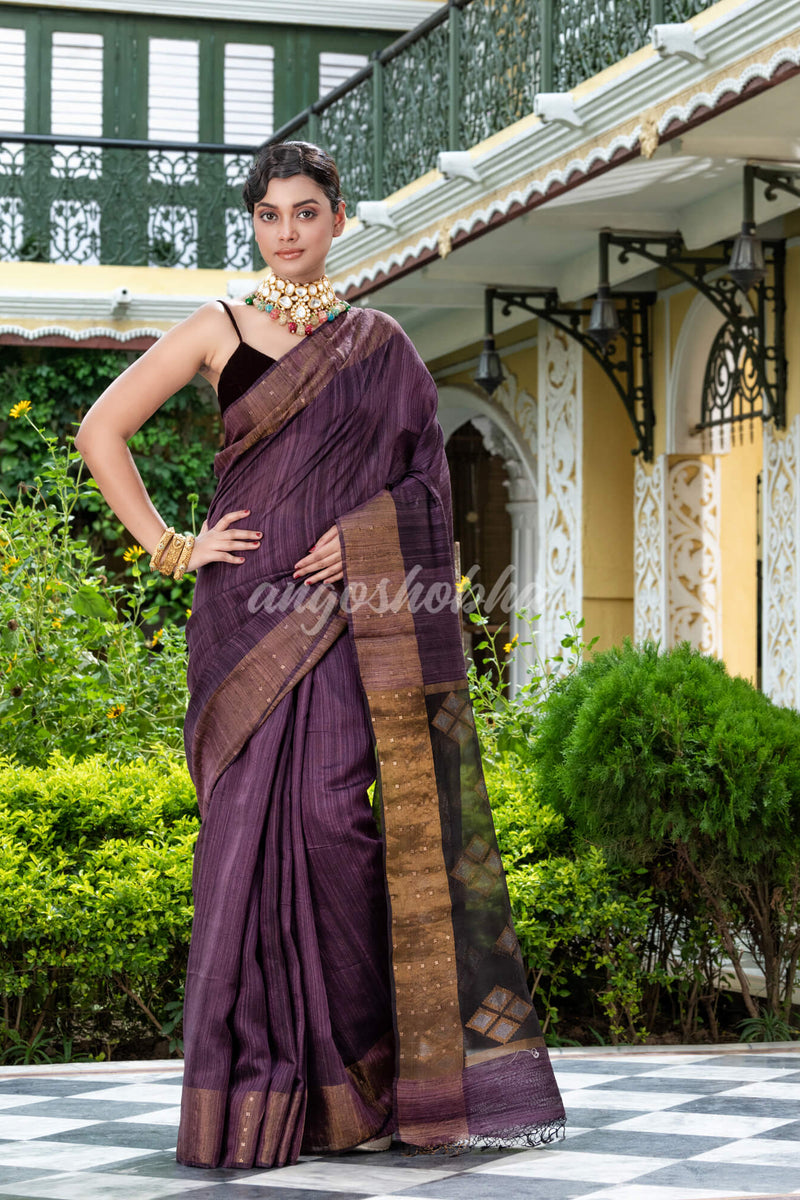 Light Purple Matka Silk Handloom Saree