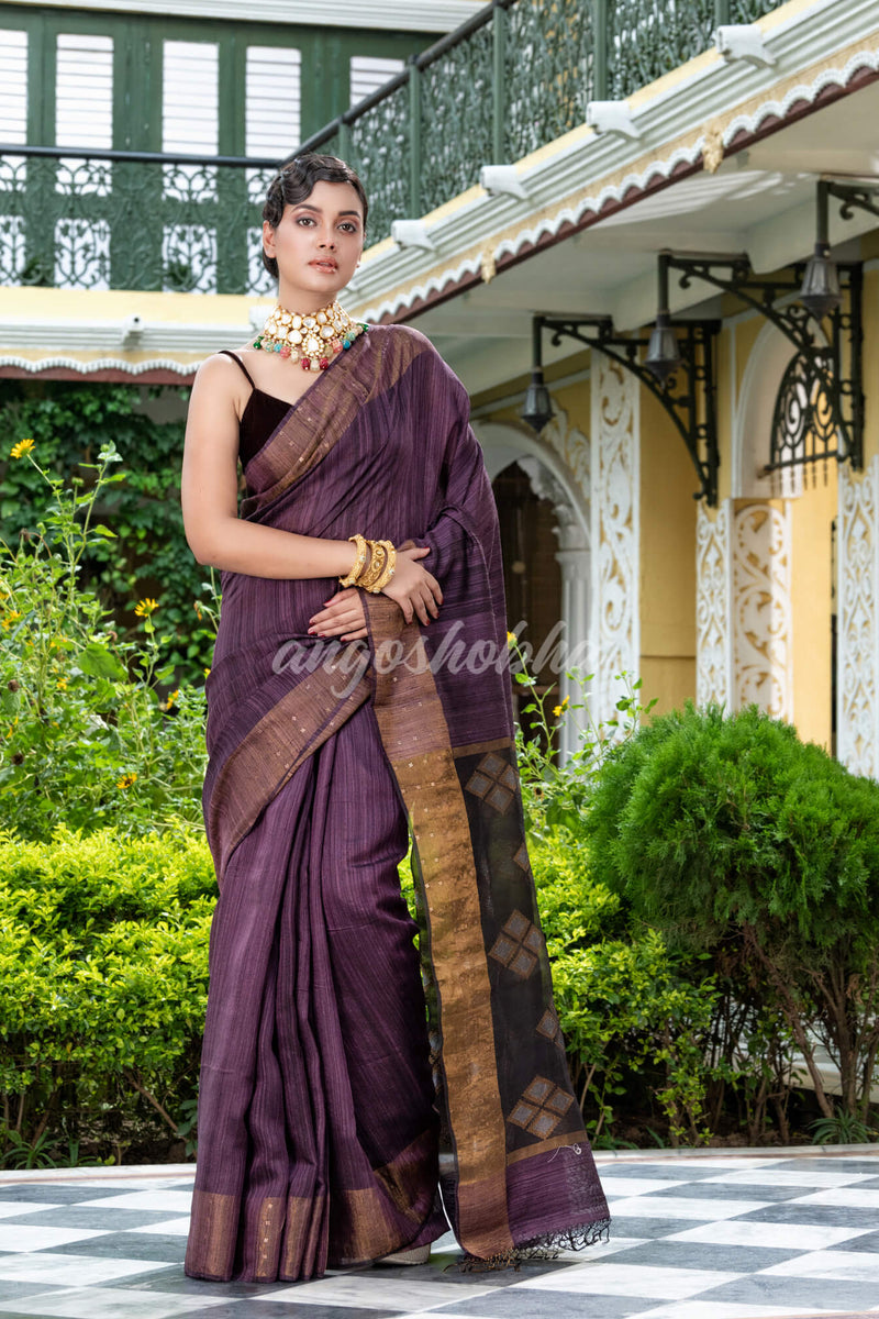 Light Purple Matka Silk Handloom Saree
