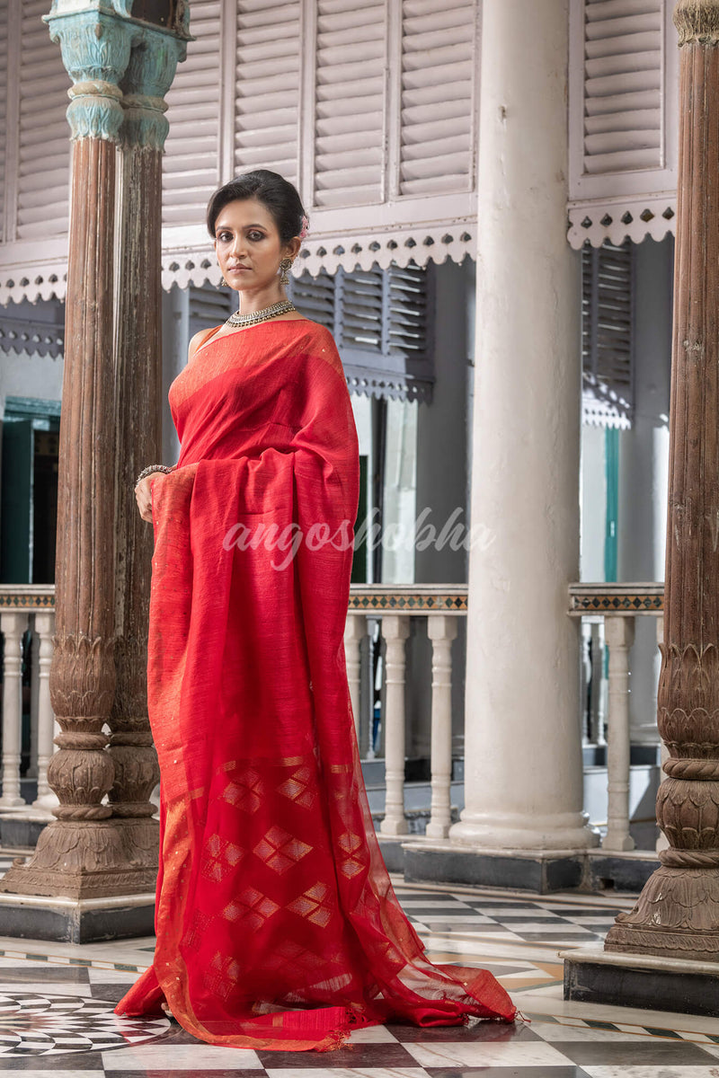 Red Matka Silk Handloom Saree