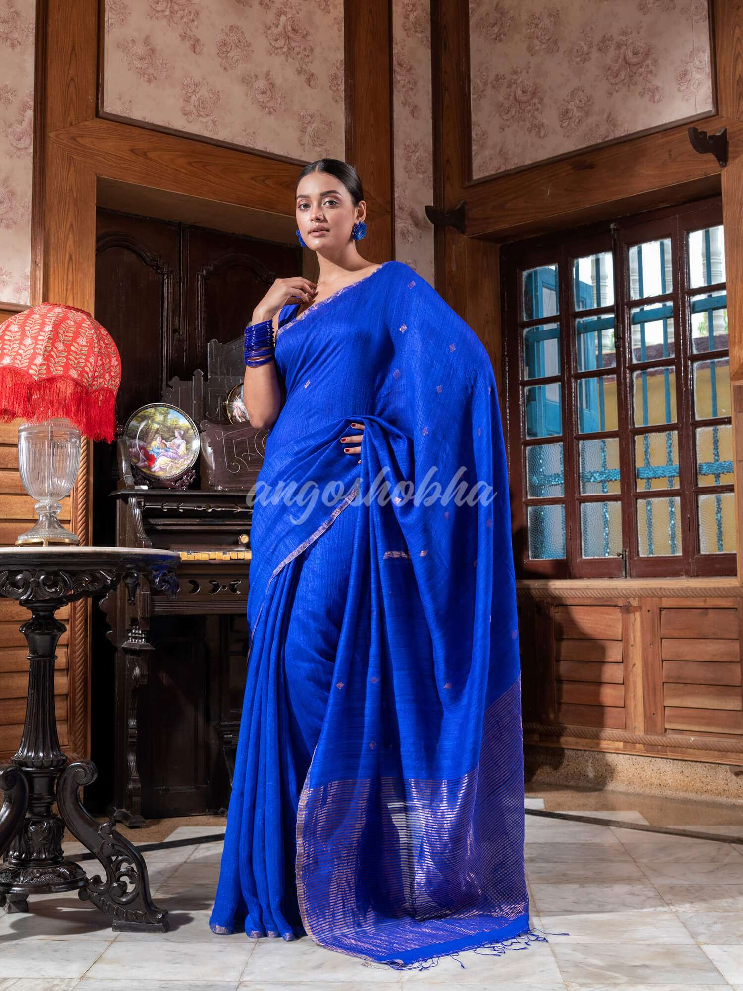 Blue Matka Silk Handloom Saree