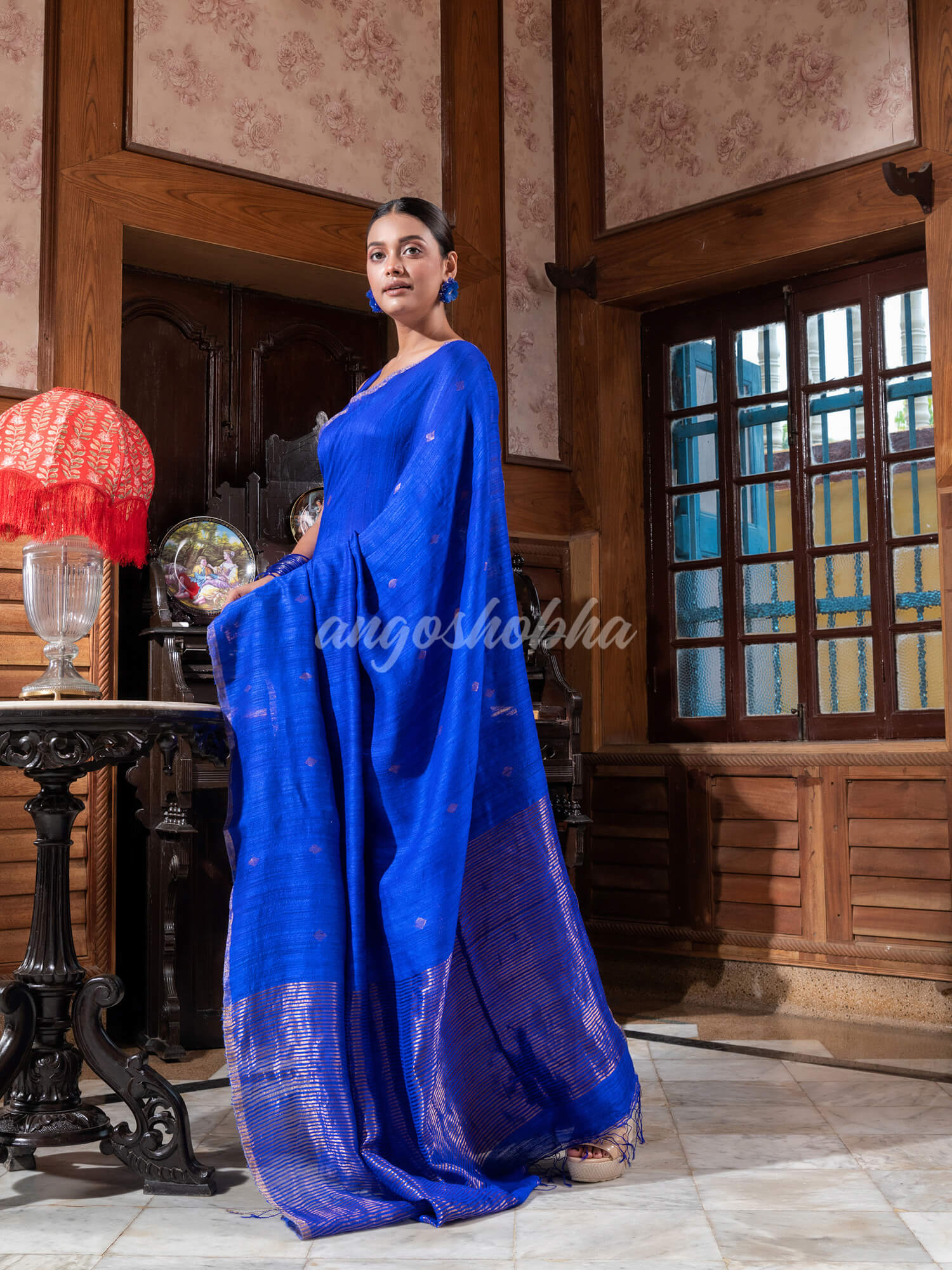 Blue Matka Silk Handloom Saree