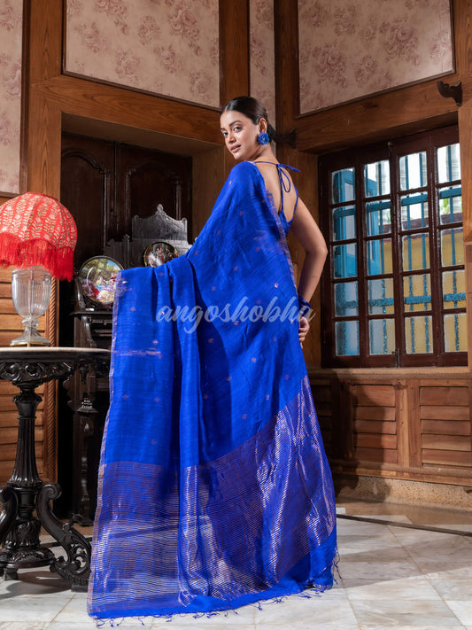 Blue Matka Silk Handloom Saree