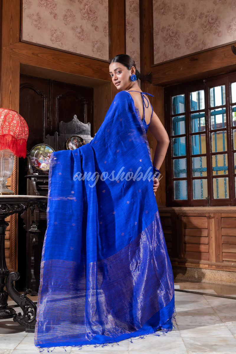 Blue Matka Silk Handloom Saree