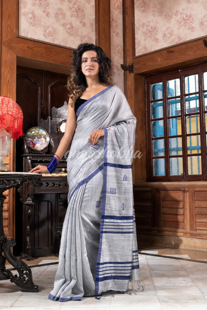 Silver Matka Silk Handloom Saree