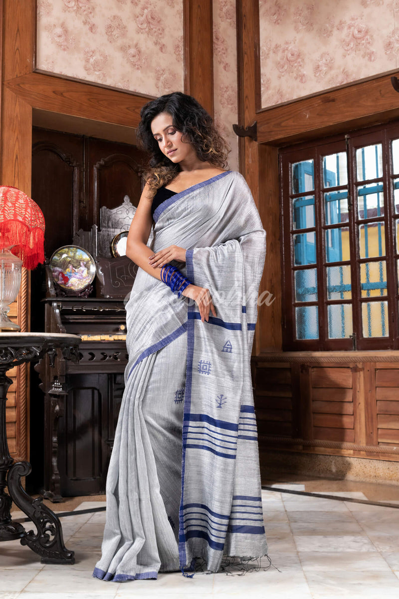 Silver Matka Silk Handloom Saree
