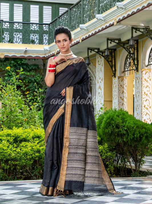 Black Matka Silk Handloom Saree wholesale