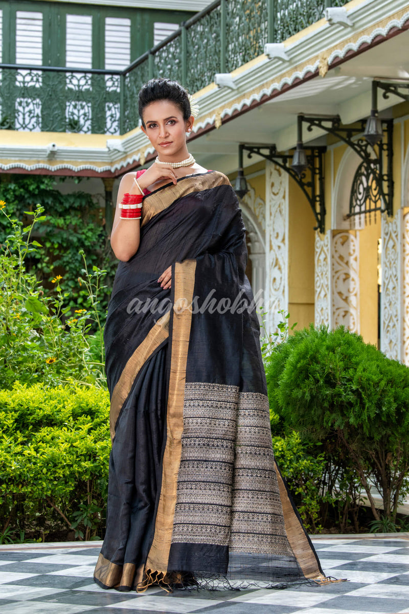 Black Matka Silk Handloom Saree