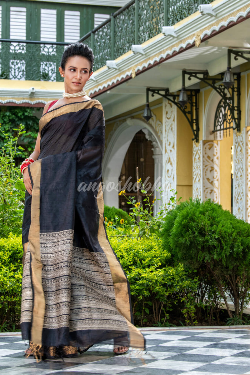 Black Matka Silk Handloom Saree