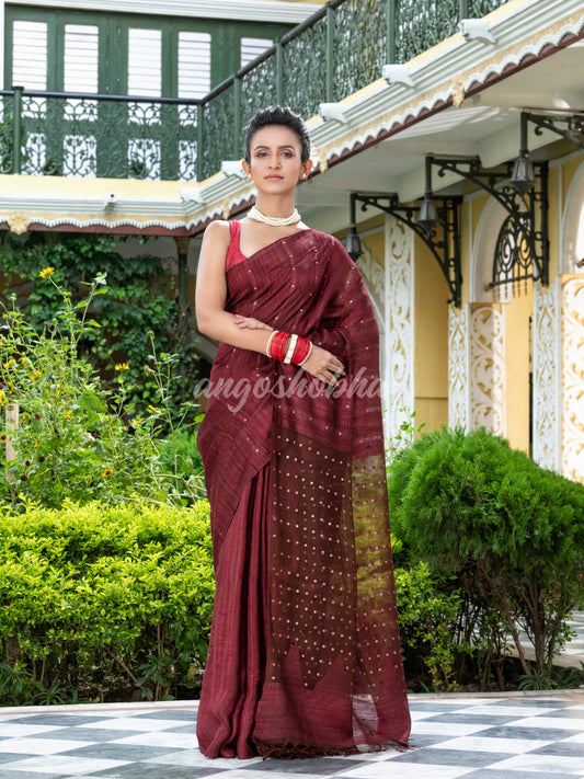 Maroon Silk Ghicha Handloom Saree