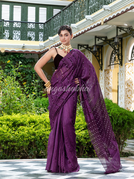 Purple Silk Ghicha Handloom Saree