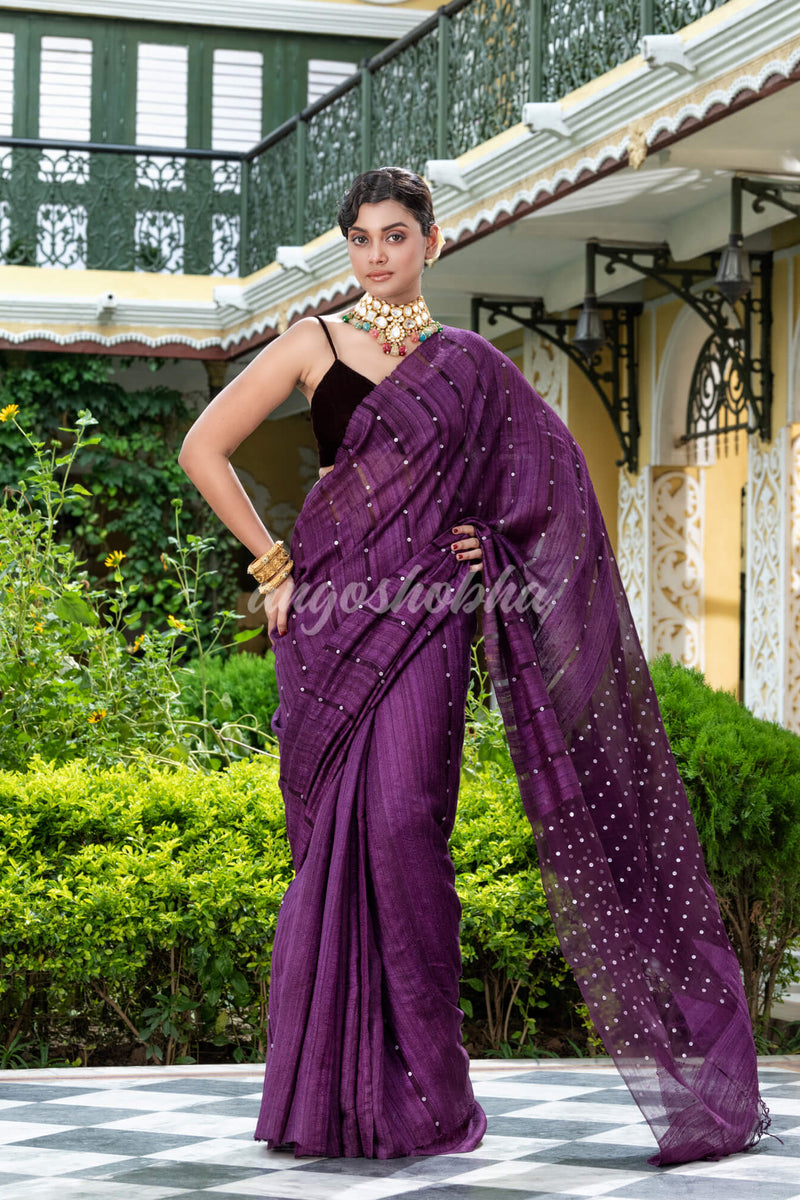 Purple Silk Ghicha Handloom Saree