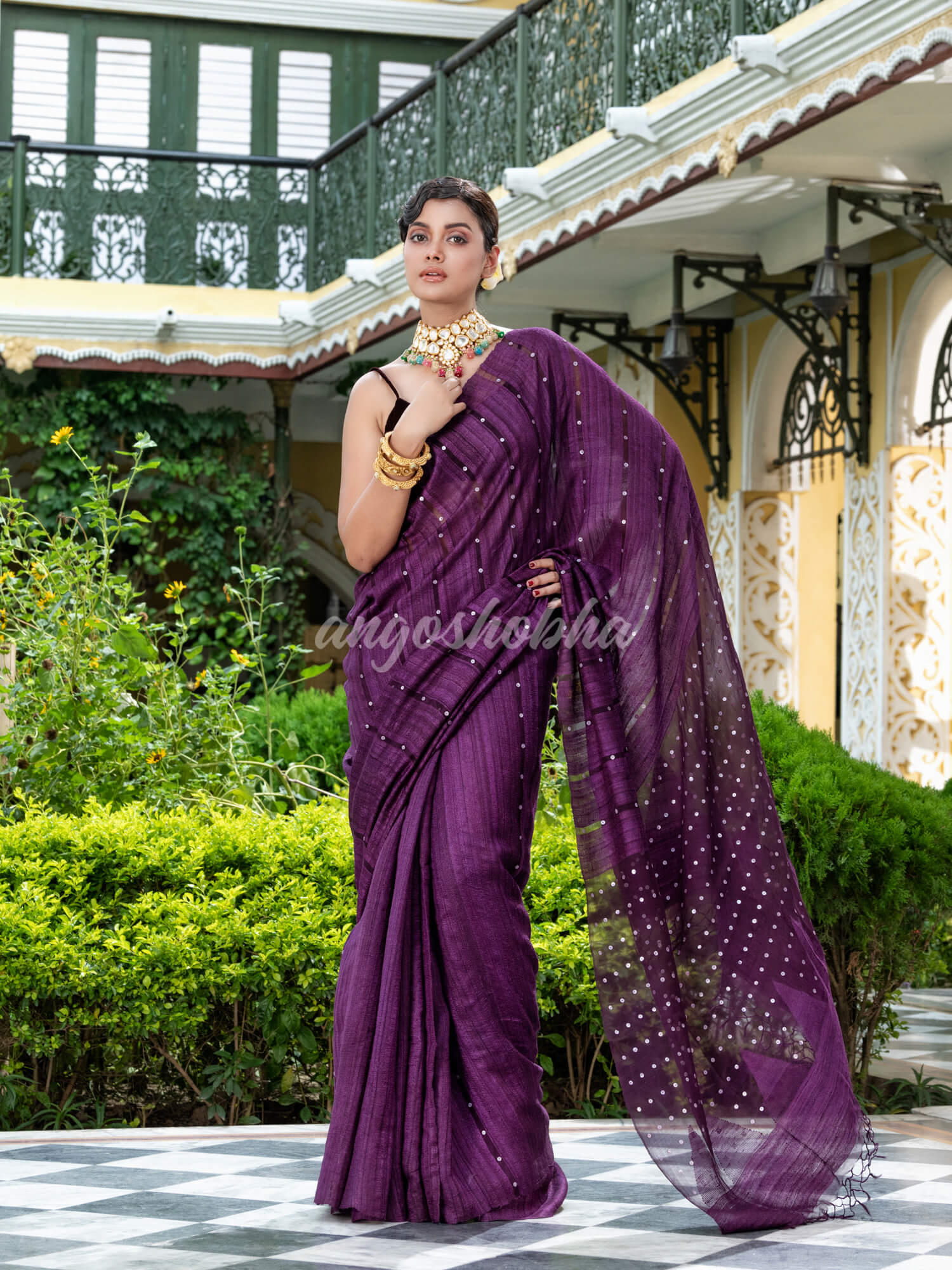 Purple Silk Ghicha Handloom Saree