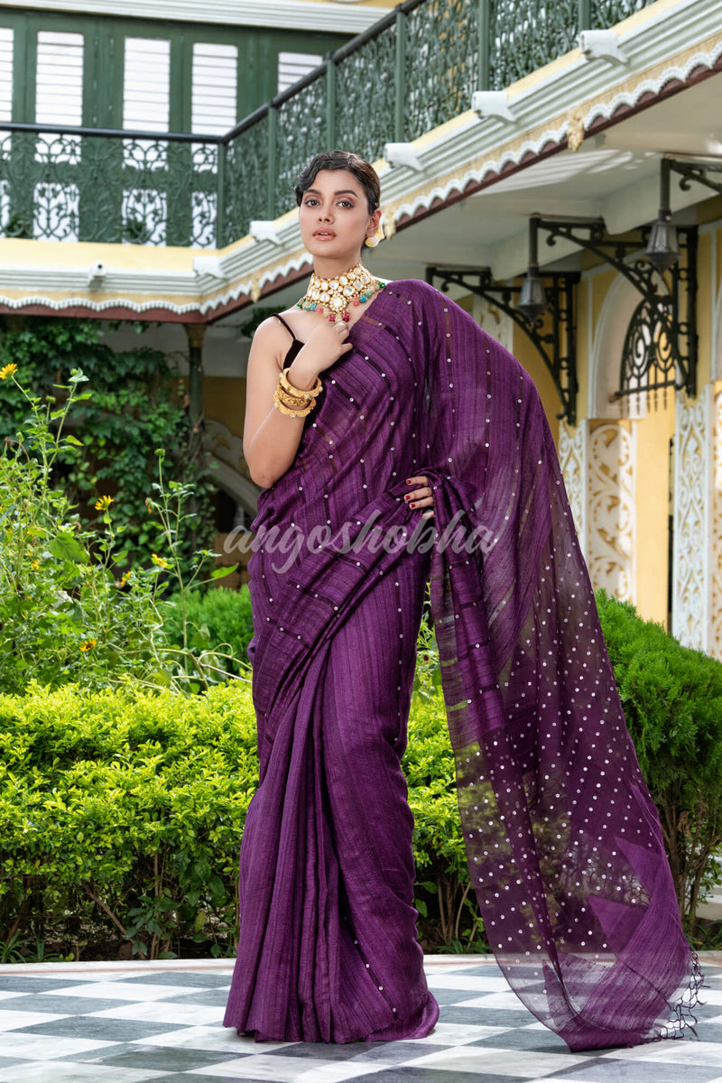 Purple Silk Ghicha Handloom Saree