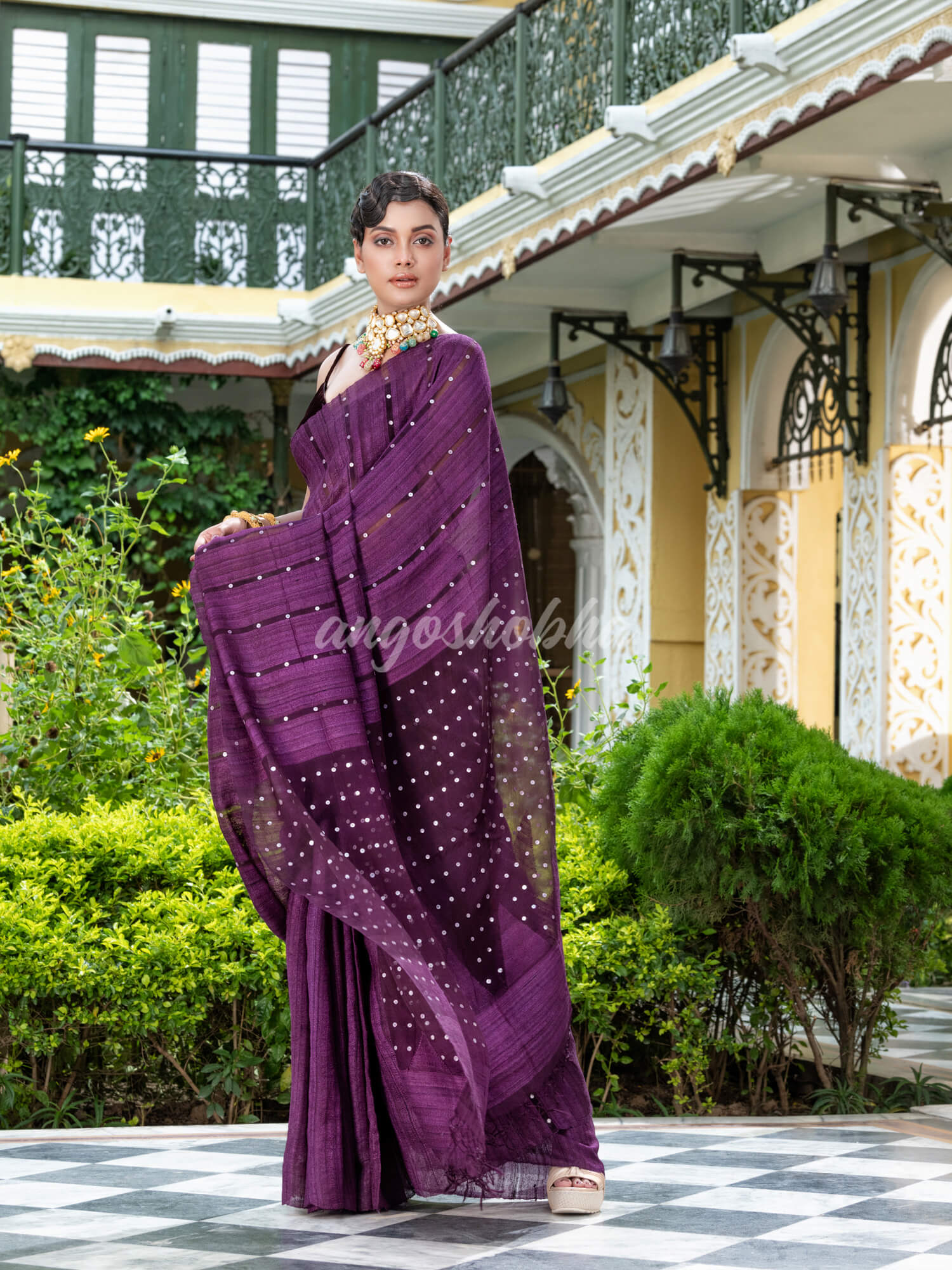Purple Silk Ghicha Handloom Saree