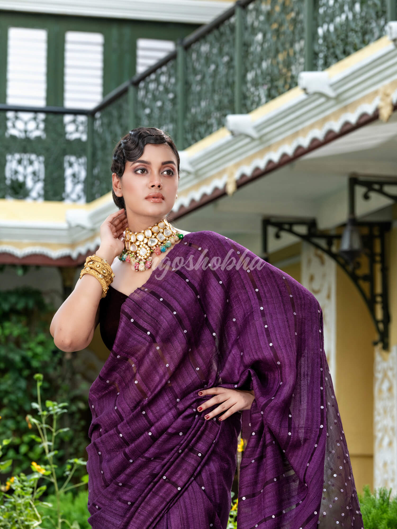 Purple Silk Ghicha Handloom Saree